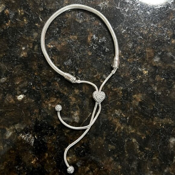 Pandora Moments Snake Chain Slider Bracelet (599652C01-2) Pave Heart slider - Picture 3 of 6